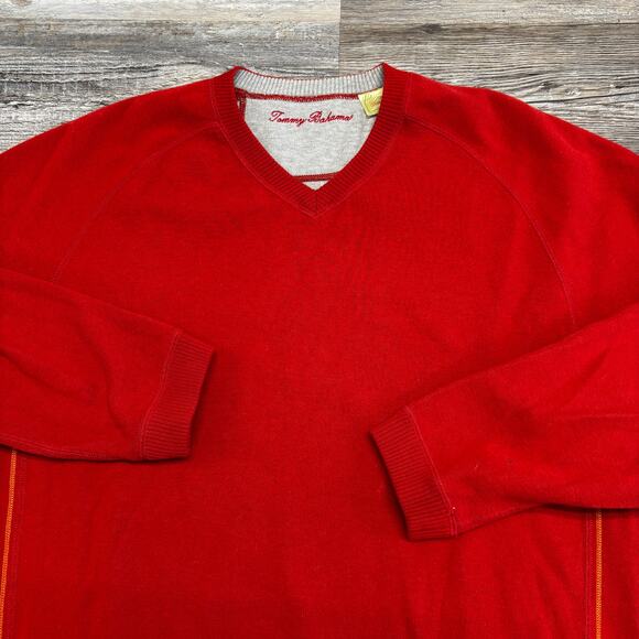 Vintage Tommy Bahama Flip Side Vee Red Gray L Reversible V-Neck Preppy Sweater L - Picture 1 of 11
